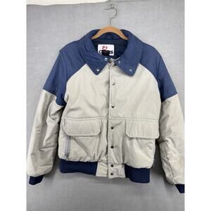 Vintage Cevas Winter Ski Jacket Blue Gray Red Zip Up With Pockets Large